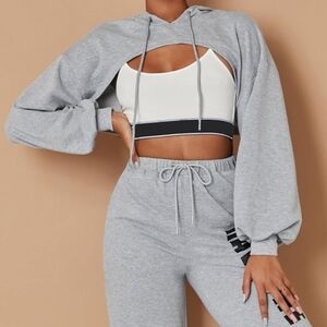 SweatyRocks Y2K Style Super Crop Gray Hooded Sweatshirt - Small